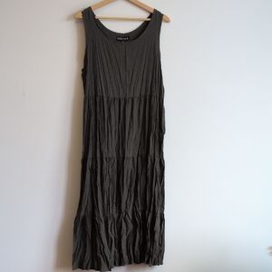 Eileen Fisher Crinkle Silk Tiered Midi Dress XL - Olive